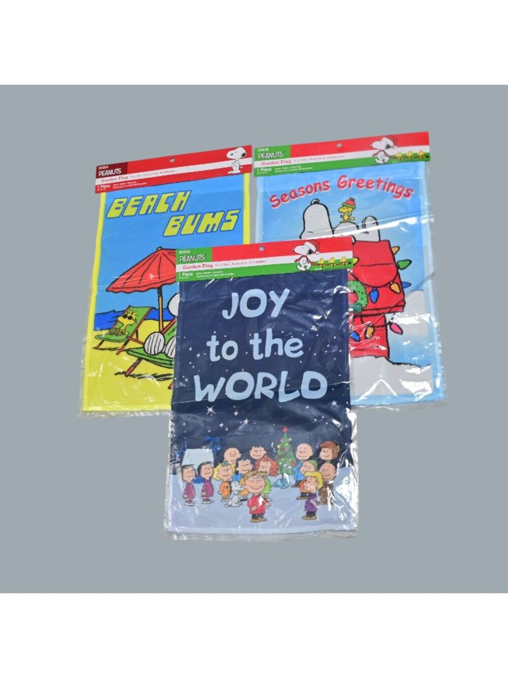 Peanuts Snoopy Garden Flag Lot of 3 New Beach Bums Seasons Greetings Christmas